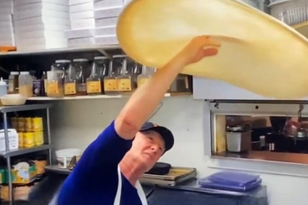 2024 — Nino Buonsante still flipping dough at Caffe Europa, Laurel Mall, Hazleton