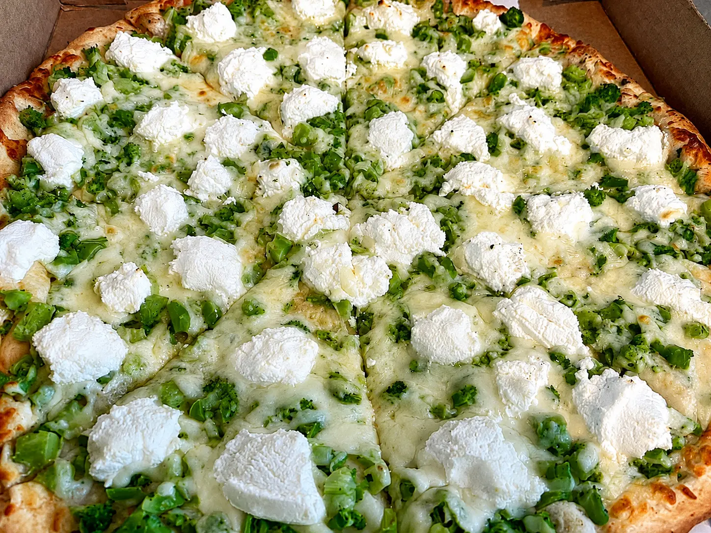 Broccoli and ricotta white pizza