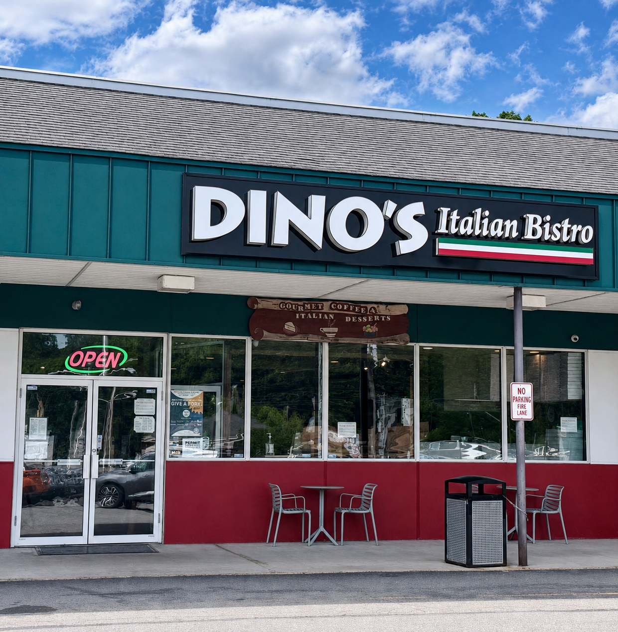 Dino's Italian Bistro storefront in the Back Mountain Shopping Center, Shavertown, PA