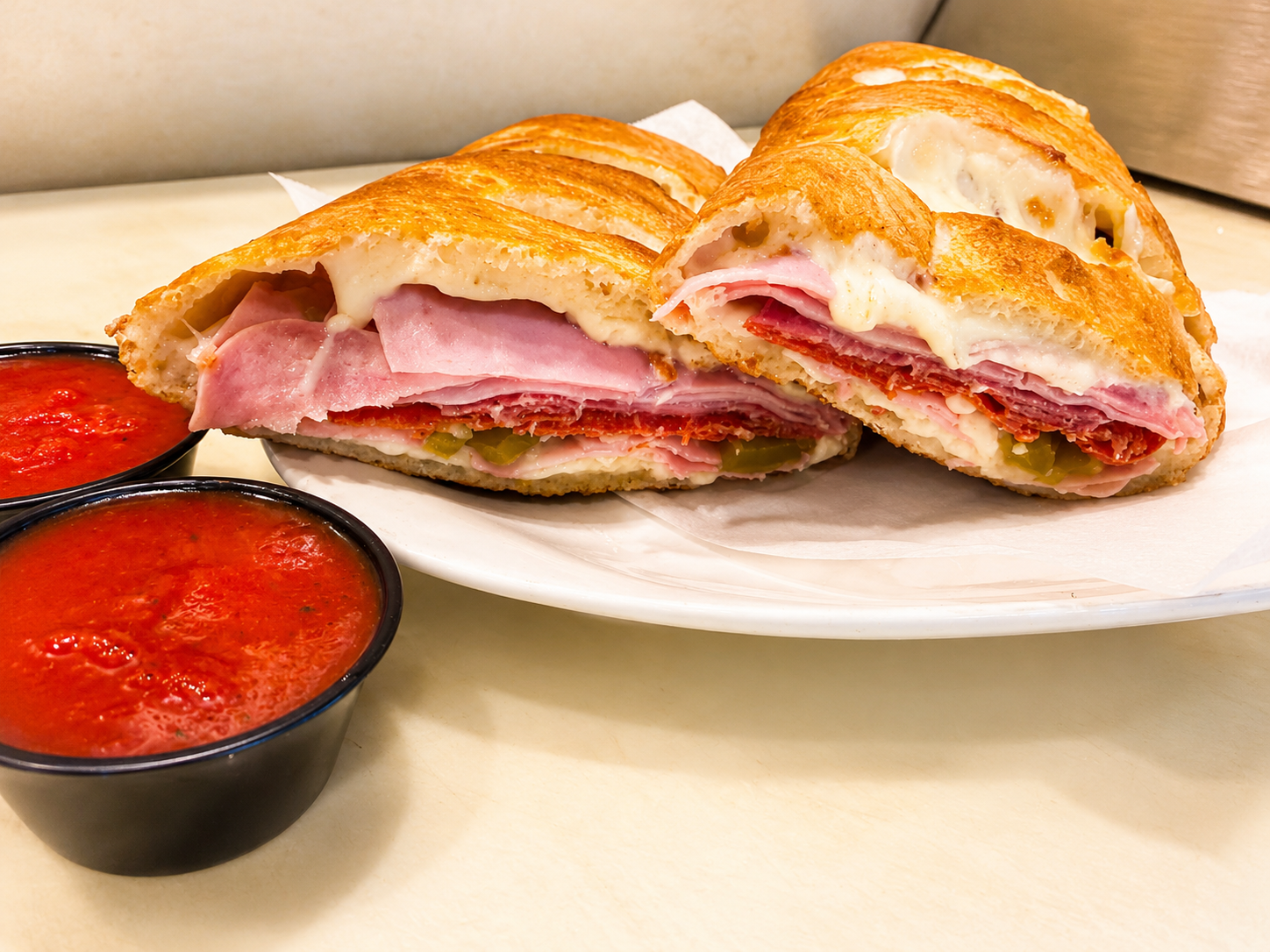 Italian stromboli with marinara dipping sauce