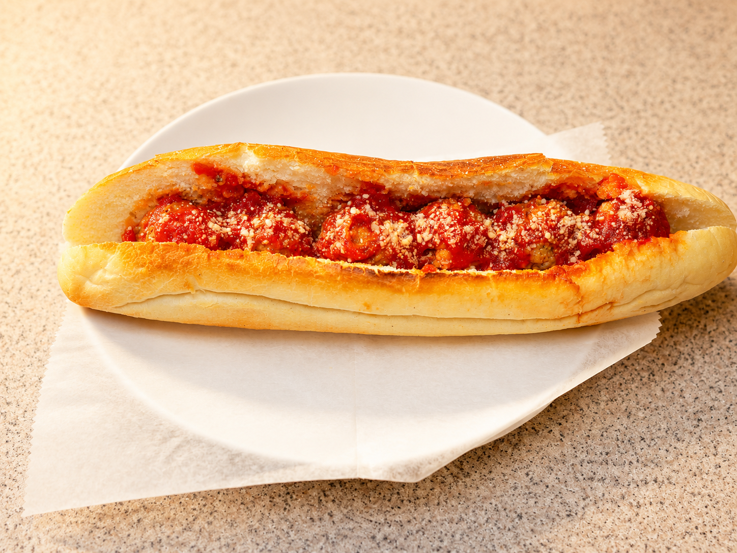 Meatball sandwich on a roll